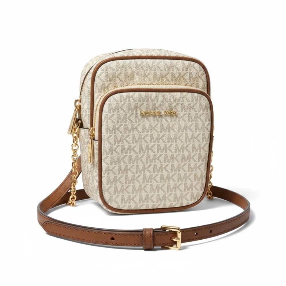 Michael Kors Cream and Brown Crossbody Bag